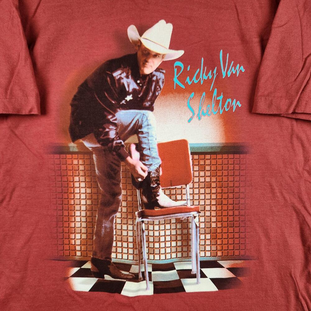 Vintage Ricky Van Shelton Shirt Mens XL Red Graphic Country Tour Music USA 90s